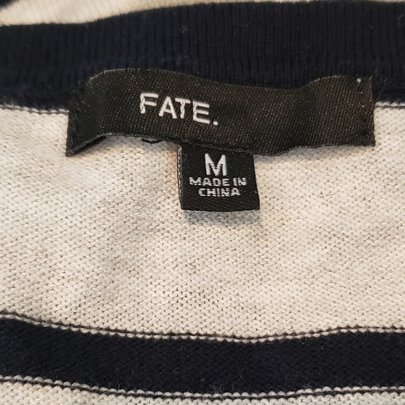 FATE Gray Navy Stripe V-neck Cotton Lightweight Sweater M - Picture 8 of 8